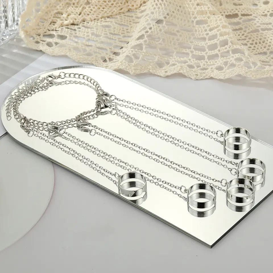Hip Hop 5 Ring Chain Bracelet, Steel Finger Ring Chain Bracelet, Multilayer Chain Geometric Ring Bracelet, Cool Statement Stackable Rings Chain Bracelets Hip Hop 5 Ring Chain Bracelet, Steel Finger Ring Chain Bracelet, Multilayer Chain Geometric Ring Bracelet, Cool Statement Stackable Rings Chain Bracelets